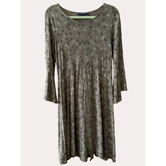 Apt 9 Geometric Print Bell Sleeve Rayon Knit Dress Light Brown S - Picture 1 of 5